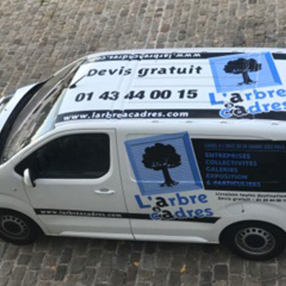 Cette image représente un de nos flocage véhicules elle est vu de dessus mettant en scène un utilitaire peugeot expert à 50% floqué